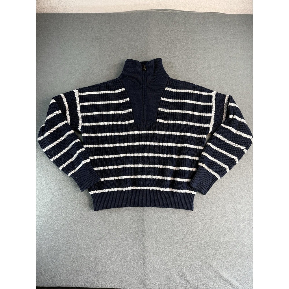 Faherty Sweater Womens S Blue Stripe 1/4 Zip Mock Neck Chunky Knit Pullover